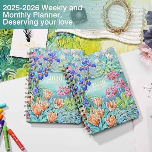 2026 Planner - 2026 Planner Weekly and Monthly, JAN 2026 - DEC 2026, Weekly And Monthly Planner 2026 with 12-Month Tabs, 6.3" x 8.4", Planner/Calendar 2026 with Hardcover, Back Pocket,Twin-Wire Binding, Thick Papers, Beautiful Flowers