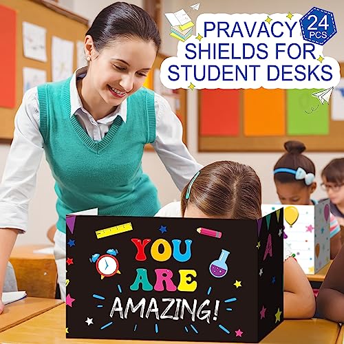 Harloon 24 Pcs Privacy Boards for Student Desk Dividers for Students Cardboard Privacy Folders Classroom Study Carrel Dividers Bulk Folder for Test Reduces Distraction(Inspirational)