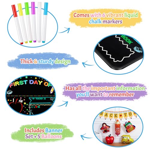 Multiwins Back to School Double-Sided Classroom Sign with 6 Liquid Chalk Markers, 14x11 Black Banner & Balloons