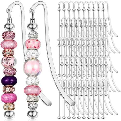 50 Pcs Beadable Bookmarks DIY Metal Blank Bar Bookmark Silver for Beads Modern Bead Craft Jewelry Pendant Charm Gift for Book Lovers Student Teacher Office Supplies