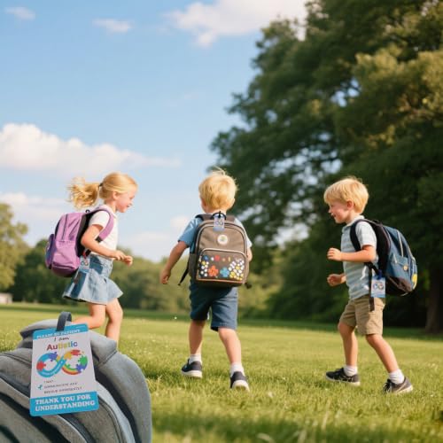Pack of 3 Autism Awareness Safety Tag Cards with Lanyards & Fastener Strips