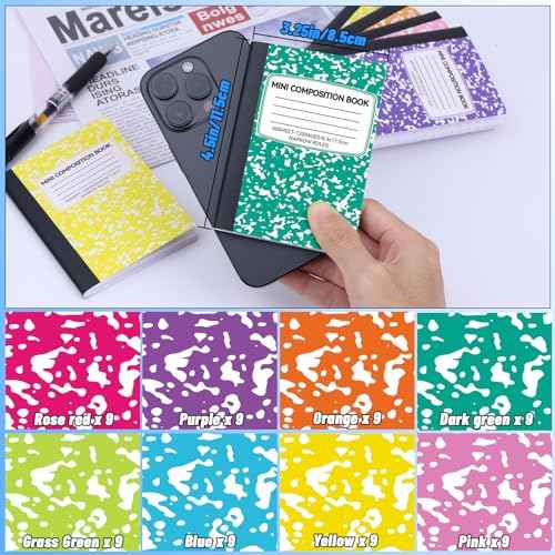 72 Pack Mini Composition Notebooks Bulk College Ruled Half Composition Notebook Narrow Ruled Small Pocket Marble Journal 8 Colors-4.5" x 3.25"-60 Sheets for Kids Students Office School Supplies
