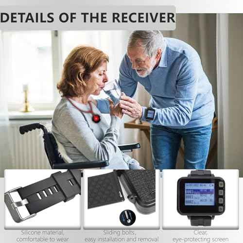 Call Button for Elderly at Home Wireless Caregiver Pager Watch Long Range Nurse Alert System Waterproof Emergency SOS Call Bell for Senior/Patient/Disabled with 2 Panic Button and 1 Wrist Receiver