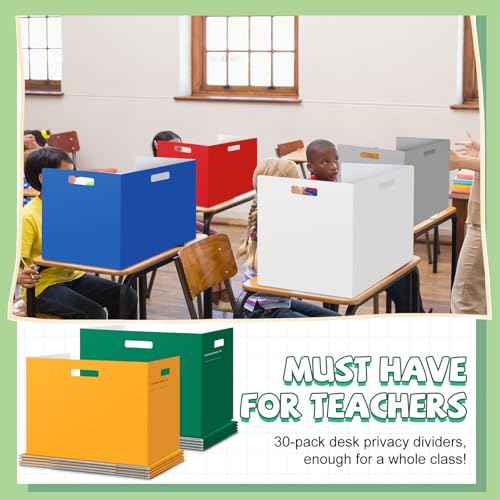 30 Pack Plastic Desk Dividers for Students, Durable Waterproof Testing Dividers Bulk Easy to Clean Trifold Privacy Folder Boards for Kindergarten Elementary School Office Study (Multicolor)