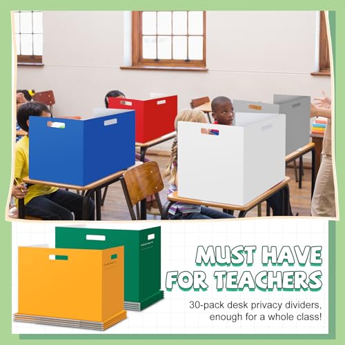 Desk Privacy Dividers Set 30 - Trifold Plastic Classroom Folders for Students