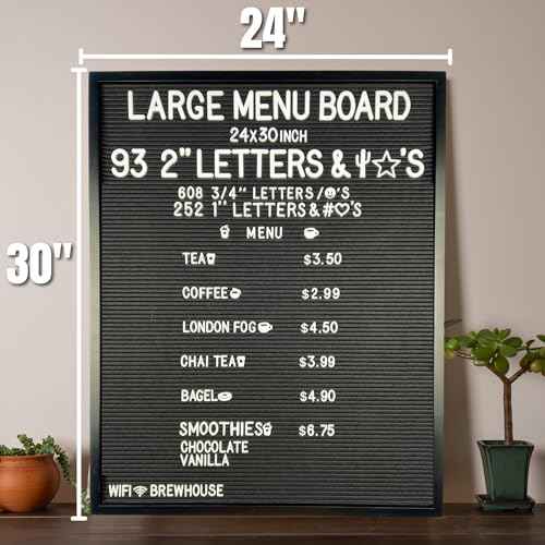 Large All Black Felt Letter Board | 24"x30" Classy Black Frame with 953 White Letters, Emojis & Characters | Premium Changeable Sign Boards for Price List Message Letterboard
