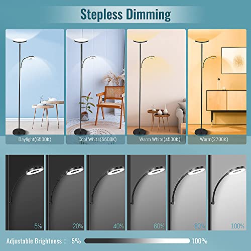 Floor Lamp, Upgraded 42W 4000LM Super Bright LED Floor Lamp for Living Room Bedroom, Dimmable Standing Reading Floor Lamps with Remote & Touch Control