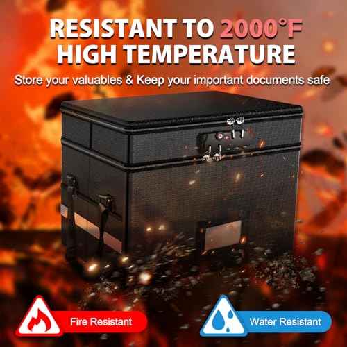 RHM Fireproof Document Box with Lock, 2 Layer Fire Proof File Box for Documents with Handle, Portable Home Office Fire Safe Document Box for Hanging Letter/Legal Folder/Certificate