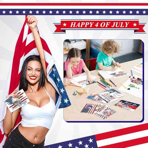 200 Sets Patriotic Greeting Card with Envelopes Stickers 8 Designs American Flag Thank You Cards 4th of July USA Gifts Cards for Party Independence Day Veterans(Patriotic)