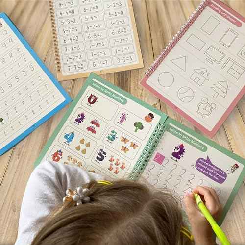 Grooved Handwriting Workbook for Kids Ages 3?5, Montessori Tracing Letters & Numbers 1?100, Reusable Magic Ink Pens Disappearing Ink, Learn to Write the Easy & Fun Way (Medium)