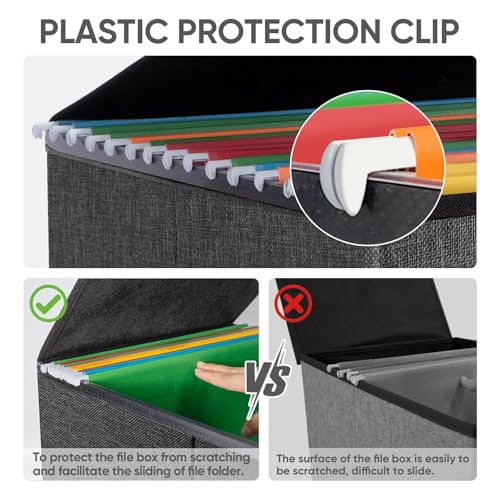 BALEINE File Organizer Box with Lid, Collapsible File Folder Organizer with Plastic Slide, Hanging File Folder Box for Office Document Storage (1 Pack, Black)