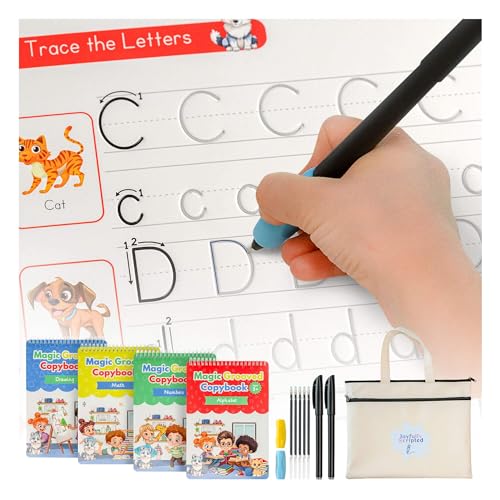 Reusable Grooved Handwriting Practice Books for Kids Age 3-5 with Pens & Affirmations