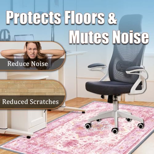 Chair mat, Office Short Pile Chair mat, Non-Slip Noise-Reducing Table and Chair Carpet, Office, Study Decorative Carpet Suitable for Wooden Floors, Laminates and Tiles (Pink, 47x59in)
