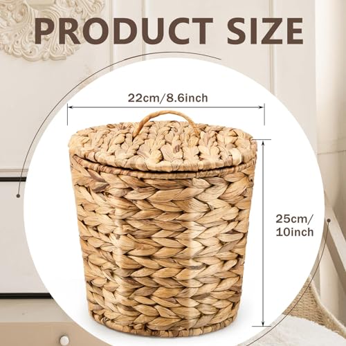 Ctosree 2 Pcs Wicker Trash Can Basket Woven Waste Basket with Lid Bathroom Wastebasket Garbage Bin with 100 Pieces of Trash Bags for Bedroom Farmhouse Home Office Kitchen(Medium)