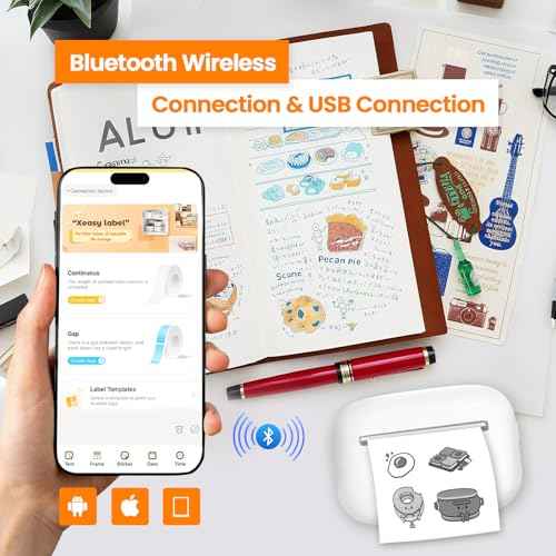 Label Maker Machine with Tape: Bluetooth Sticker Printer Supports Printing Multiple Labels, Versatile App with Fonts and Icons for Home, Kitchen, School, Office Organization, White