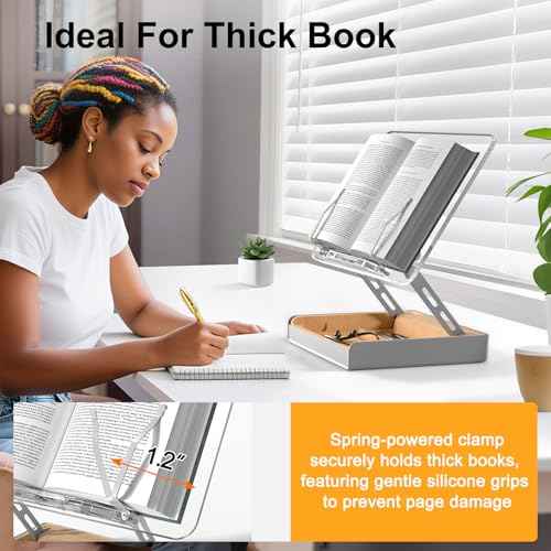 Book Stand with Storage, Book Holder for Reading Hands Free, Clear Acrylic Cookbook Stand for Kitchen Counter, Adjustable Reading Stand for Desk, Recipe Stand, Book Prop for Book Lovers