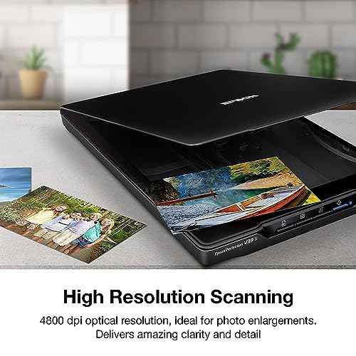 Epson - Perfection V39 II - Color Photo and Document Flatbed Scanner - 4800 dpi Optical Resolution - High-Rise, Removable Lid - Scan to Cloud - USB Power - Image Scanning - Black