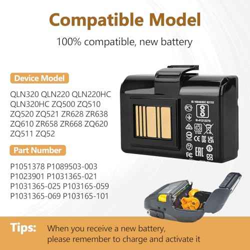 3400mAh ZQ520 ZQ620 Battery Replacement: for Zebra Mobile Printer QLN320 QLN220 QLN220HC QLN320HC ZQ500 ZQ510 ZQ520 ZQ521 ZR628 ZR638 ZQ610 ZR658 ZR668 ZQ620 Battery Lithium Ion