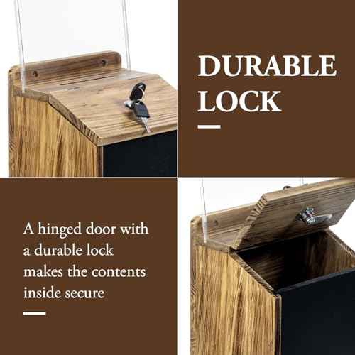 MyGift Rustic Burnt Wood Wall Mountable Fundraising Donation Suggestion Box / Comment Ballot Box with Lock and Key, Clear Acrylic Sign Holder and Chalkboard Surface