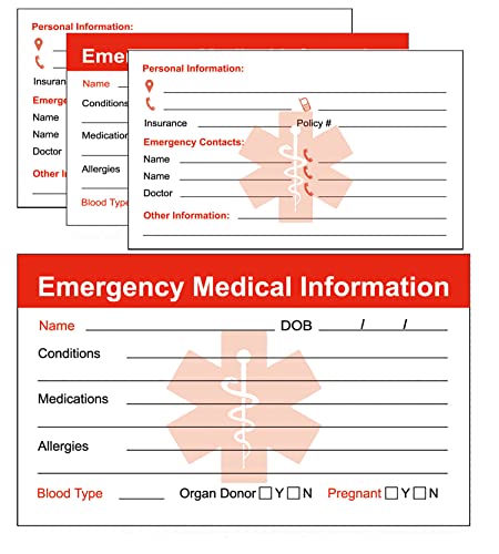 Emergency Medical Information Card Pack of 5 – Personal Health ID Wallet Cards