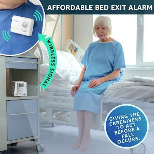 Bed Alarm Caregiver Pager with 2 Wireless Motion Sensors Alarm Indoor Fall Prevention for Elderly Monitoring Seniors Dementia Patients Seniors Home Door Chime