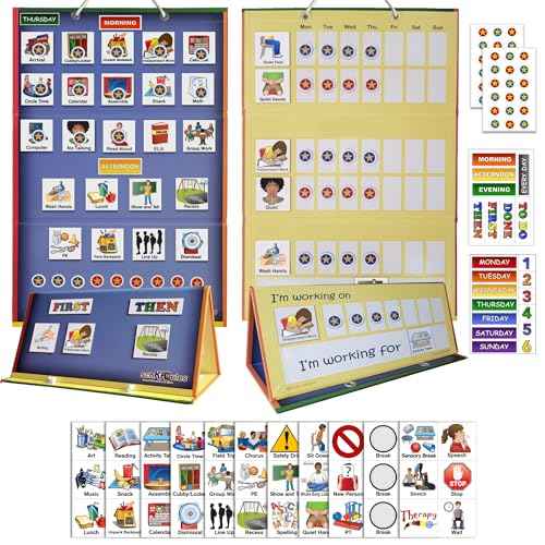 SchKIDules Magnetic Visual Schedule & Progress Chart for School, w/123 Magnets & a 2-Sided 18¡± Folding Board for Daily Schedules, Positive Behavioral Supports, Special Ed, Preschool, ADHD & Autism