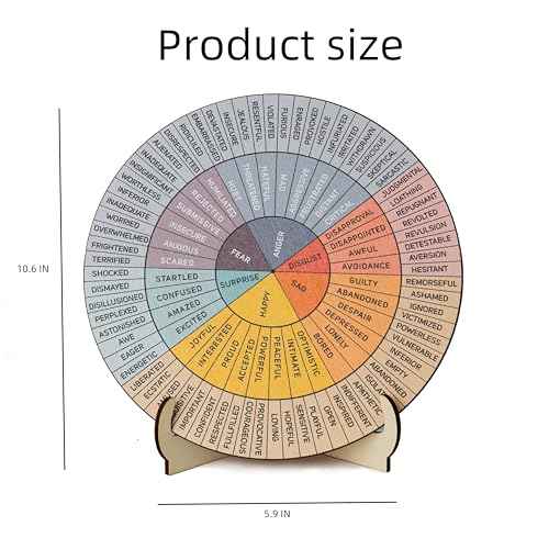 10.6IN Feelings Wheel Therapy Tabletop Decor, Wooden Double-Sided Mental Health Mood Chart with Stance As a Gift for Consulting Therapists, Social Workers, School Counselors, and Home Office Decor