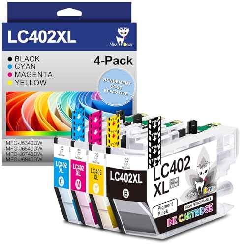 Miss Deer LC402XL High Yield Ink Cartridges(New Chips) for Brother Printer Replacement for Brother LC402XL LC402,Work for Brother MFC-J5340DW MFC-J6540DW MFC-J6940DW Printer,4 Pack