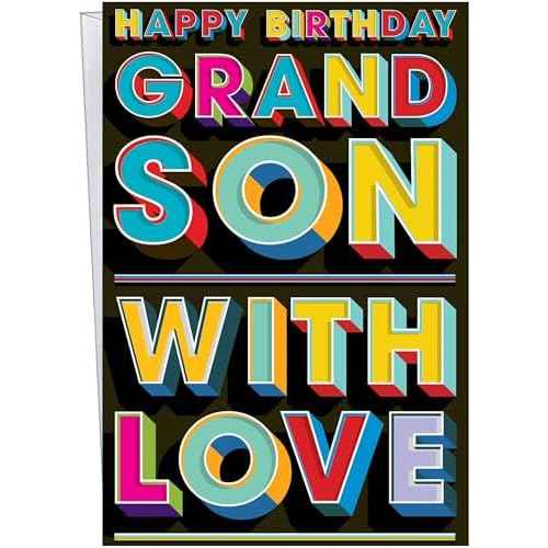 Chuck's Card-O-Rama - Birthday Card For Grandson - Made in USA - Excellent Card Stock, Envelope Included - 5" x 7.75" - Packaged in Extra Sturdy Mailer - 95738