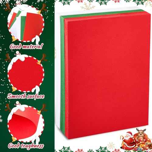 Tenceur 300 Sheets Christmas Construction Paper - Red and Green Cardstock, 8.5'' x 11'' White Cardstock, 160 GSM Thick Printable Card Stock for Scrapbook Crafts