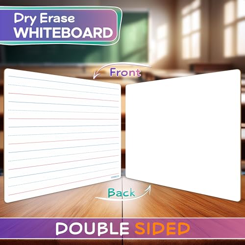 Scribbledo Small Dry Erase Whiteboard Double Sided 9x12 Inches for Kids, Lines & Plain Surface