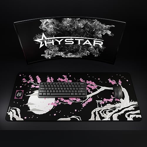 Hystar¢ç Extended Gaming Mouse Pad | XXL 36" x 16" | 5mm Thick, Waterproof Surface, Smooth Polyester Fabric, and Natural Rubber Base | Sakura Dark