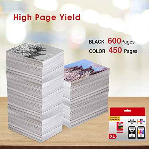 PG-240XL CL-241XL Ink Cartridges Replacement for Canon 240 241 Black and Color Remanufactured 240XL 241XL Combo Pack use to Canon PIXMA MG3620