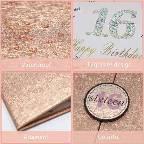 Crenics Sweet 16 Birthday Decorations, Creative Rose Gold 16th Birthday Guest Book Alternative, Large 16th Birthday Signature Book 12" x 18", Great 16 Years Old Birthday Gifts for Girls