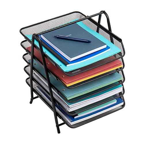 Mind Reader 5-Tier Paper Tray, Desktop Organizer, File Storage, Office, Metal Mesh, 11.75" L x 14" W x 15" H, Set of 2, Black