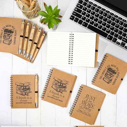 Thenshop 30 Sets Book Lover Gift Include Librarian Inspirational Spiral Notebook Pen Bulk Book Club Christmas Gift Reading Journal for Reader Student Teacher Np Week Librarian Day (Brown)
