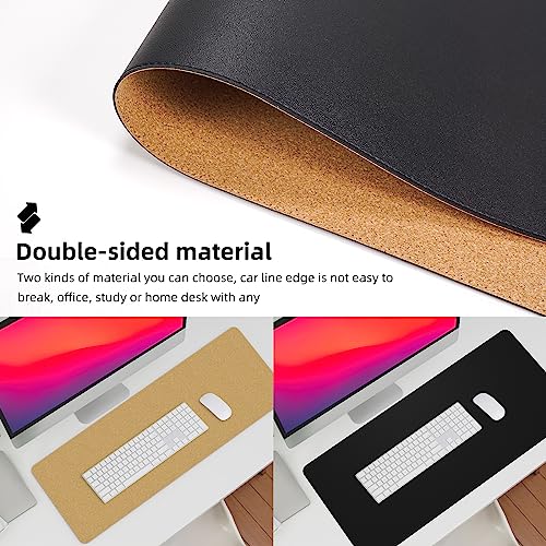 AFIING Large Desk Mat 47x17 Inches Black Leather Desk Pad Protector