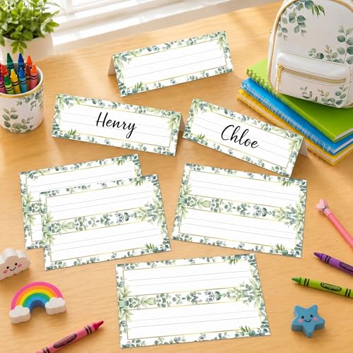 Eucalyptus Tent-Style Nameplates for Desk, 48 Pack, 9 x 3 Inches - Classroom Student Labels