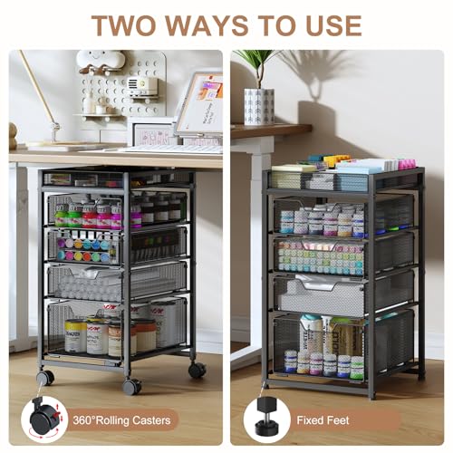 Hayexiha Rolling Utility Cart with 4 Drawers - Black, Lockable Wheels & Adjustable DIY Dividers