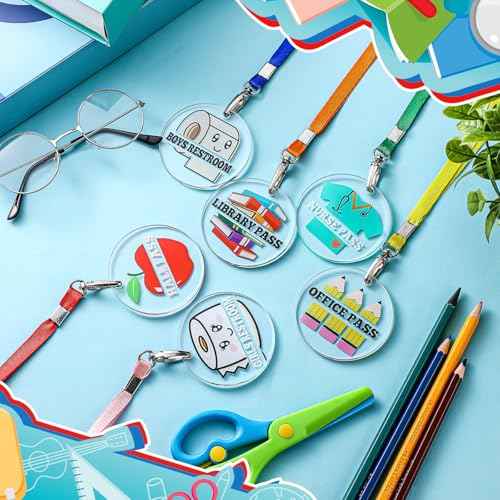 6 Set Acrylic Hall Pass Lanyards School Passes Unbreakable Cute Acrylic Hall Passes for Classroom School Supplies
