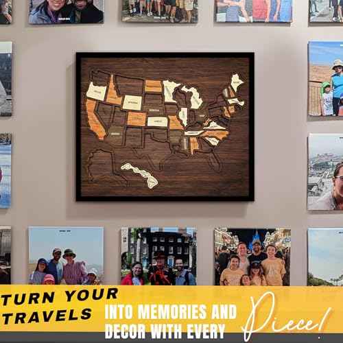 flinelife USA Travel Map, 12x10, Wooden USA Map Puzzle, Perfect For Couples and Families Gift