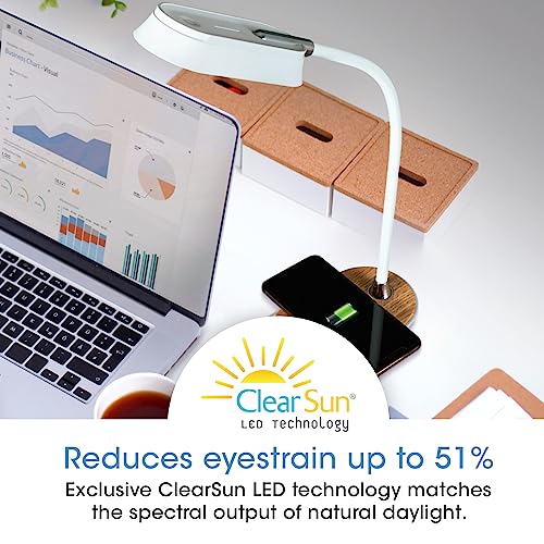 Ottlite Inspire LED Desk Lamp with Wireless Charging - ClearSun LED Technology - Flexible Neck, Dimmable with Touch Controls & Night Light Feature - for Offices, Dorm Rooms, & Bedside Tables