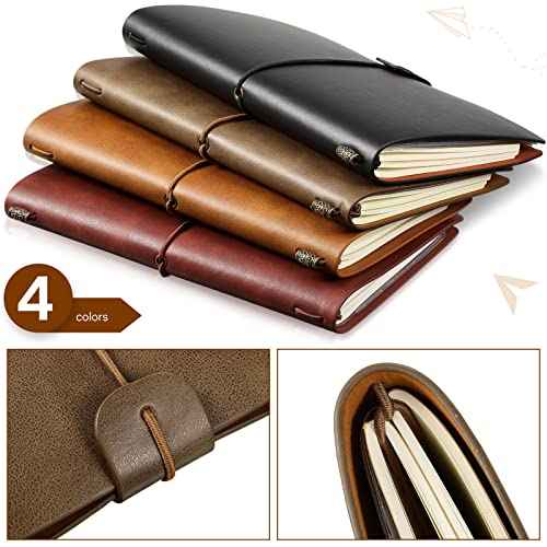 Sabary 8 Pack Vintage Travel Notebooks PU Leather Lined Journals Retro Refillable Travelers Writing Notebook and Card Holders for Men Women, 4.72 x 7.87 Inch, 80 Sheets/ 160 Pages