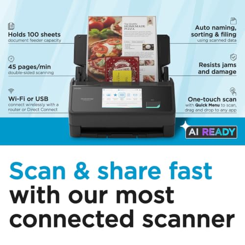 ScanSnap iX2500 Wireless & USB Document Scanner Black - High-Speed, 100-Sheet Feeder