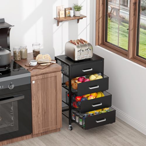 Smoproper Black 4-Drawer Metal Rolling Cart with Wheels - Heavy-Duty Utility Storage