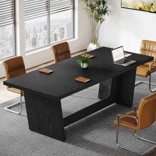 Tribesigns 6FT Conference Table, 71¡± Rectangular Executive Meeting Table for Office, Large Sturdy Business Desk with Solid Wooden Pedestal, Industrial Seminar Table, Black
