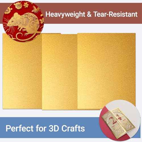 10 Sheets Gold Glitter Cardstock 250GSM/92lb No Shedding Sparkle Paper for DIY Crafts, Invitations & Cricut Cutting | Printer-Friendly A4 Size (7.87x11.8) for Scrapbooking & Gift Boxes