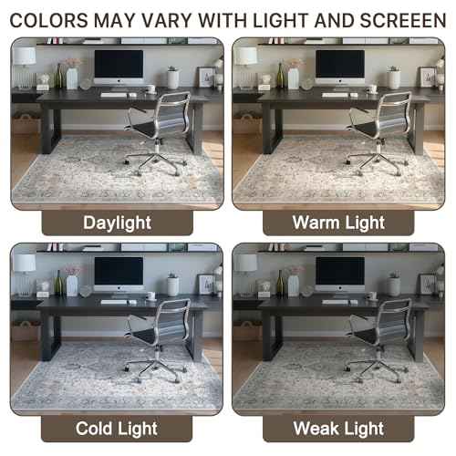 48"x72" Office Chair Mat for Hardwood Tile Floor, Under Desk Carpet Protector for Rolling Computer Chair Mat, Machine Washable Area Rug, Anti-Slip 1/5" Thick Low Pile Thin Vinyl Floor Mat, Taupe