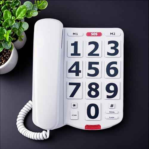 TelPal Corded Big Button Phone for Seniors Home, Wired Large Number Landline Telephone for Visually Impaired Old People with Extra Loud Ringer, Emergency House Phones