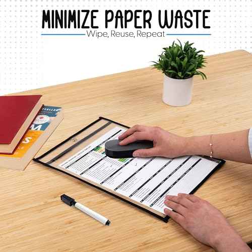 Essex Wares - 50 Pack, Black, Job Ticket Holders, 10" Wide x 13.5" Tall - Clear Plastic Shop Ticket Holders - Easy to Use, Reusable & Easy Erase Plastic Invoice Holders, Water-Resistant & Durable